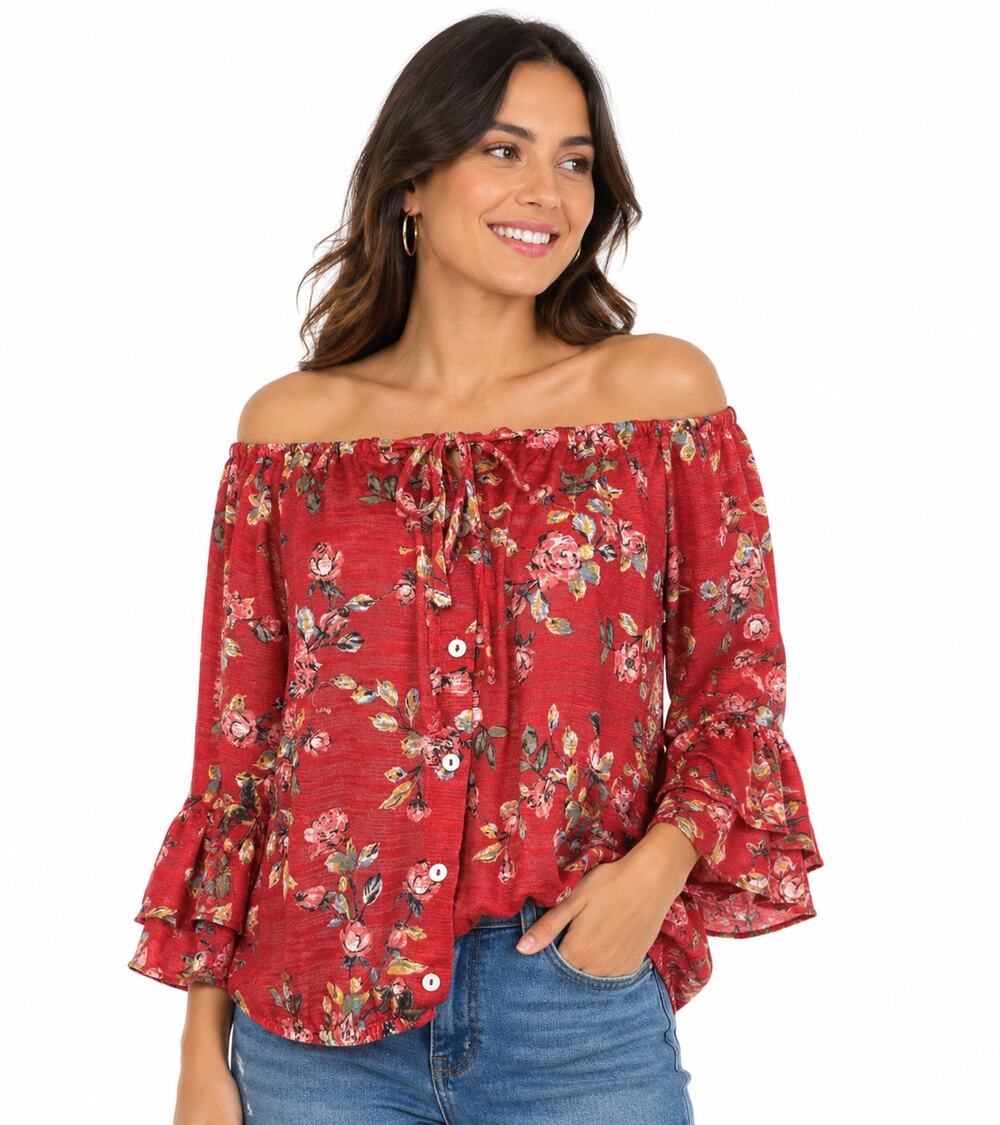 Haute Project Los Angeles Floral Peasant Top Large Off Shoulder Boho Cottagecore